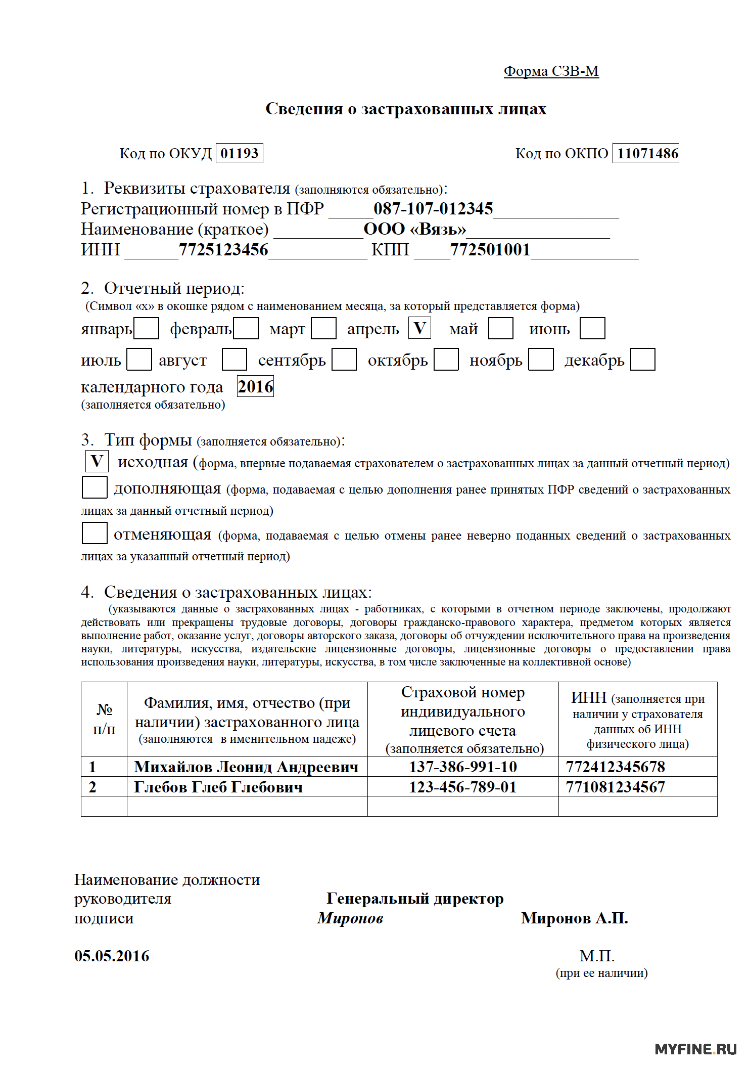 Какой документ подтверждает сдачу отчетности в пфр 1с